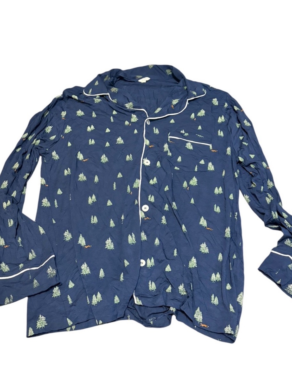 Eberjey Gisele Woodland Pine Navy Ivory Pajama Set M Tencel Modal Christmas - Picture 4 of 10